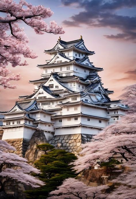 Japanese Castle Aesthetic, Himeji Castle Japan, Japanese Fantasy Castle, Japanese Temple Aesthetic, Japanese Castle Art, Japan Castle, Medieval Japanese, Japanese Castles, Japanese Background