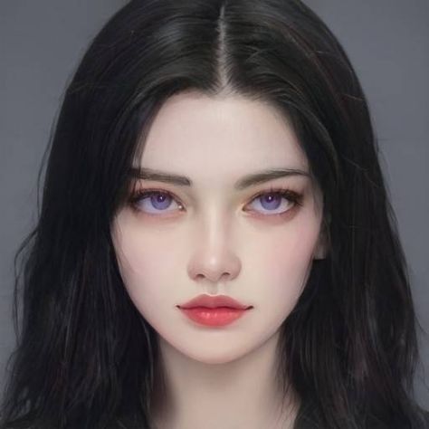 Black Hair Violet Eyes, Gak Ada, Girls With Black Hair, Violet Eyes, Digital Portrait Art, Face Characters, Purple Eyes, Digital Art Anime, Realistic Art