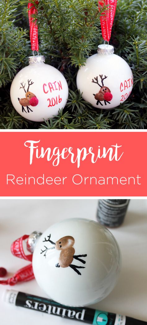 Preschool Ornaments For Parents, Reindeer Fingerprint, Fingerprint Ornaments, Fingerprint Ornament, Kids Christmas Crafts Ornaments, Fingerprint Christmas, Christmas Crafts For Toddlers, Christmas Gifts To Make, Reindeer Ornament