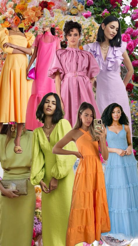 Summer Cocktail Attire, Bright Wedding Colors, Spring Wedding Guest, Bridal Party Outfit, Dress Code Wedding, Boho Beach Wedding, Boda Mexicana, Theme Dress, Bright Wedding