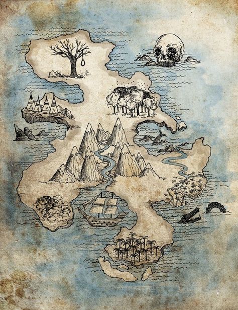 Fantasy Island Drawing, Magic Map Art, World Map Illustration Design, Fantasy Map Illustration, Fantasy Map Drawing Illustration, Island Map Drawing, Fantasy Island Map, Map Fantasy Art, Fantasy Map Ideas