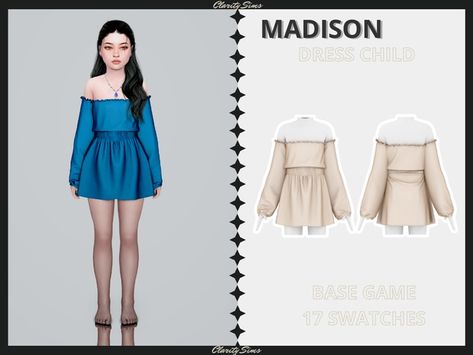 Madison - Dress Child | Patreon Preteen Sims 4 Cc Clothing, Sims 4 Preteens Cc Clothing, Children Cc Sims 4 Clothes, Kids Clothing Sims 4 Cc, Sims Child Clothes, Sims4 Child Clothes, Sims 4 Kids Cc Clothing Patreon, Sims 4 Mods Clothes Kids, Sims 4 Cc Patreon Child