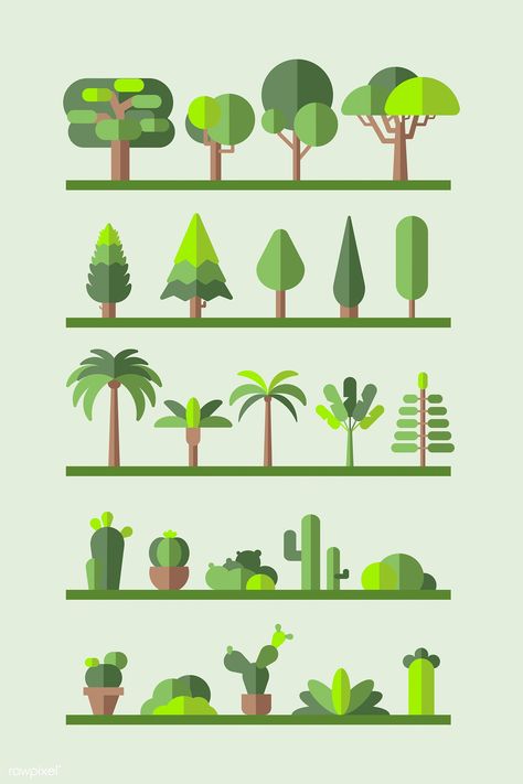 Trees Illustration Vector, Flat Tree Illustration, Illustrator Flat Design, Tree Flat Illustration, Flat Design Ideas, Flat Graphic Design, Flat Tree, Trees Illustration, Trees Vector