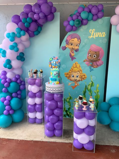 Bubble Guppies Birthday Party Ideas, Bubble Guppies Birthday Cake, Bubble Guppies Theme, Bubble Birthday Parties, Bubble Guppies Birthday Party, Bubble Guppies Party, Birthday Backdrops, Bubble Birthday, Bubble Guppies Birthday