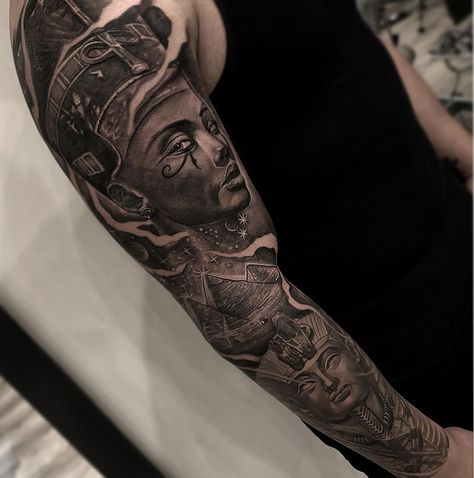 Bob Marley Tattoo, Nefertiti Tattoo, Egyptian Eye Tattoos, Half Sleeve Tattoo Stencils, Faith Tattoo On Wrist, Africa Tattoos, Forearm Tattoo Quotes, Dragon Tattoo Back Piece, Egyptian Tattoo Sleeve