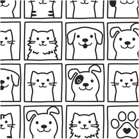 Cat And Dog Doodle, Cats Portraits, Cat And Dog Drawing, Dog Doodle, Cats Pictures, Design Factory, Cat Doodle, Animal Doodles, 강아지 그림