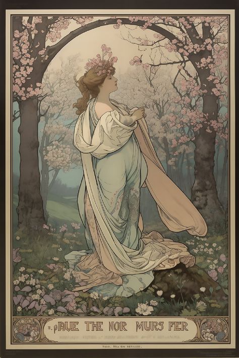 Art Nouveau Goddess, Art Nouveau Garden, Art Nouveau Mucha, Nouveau Tattoo, Spam Mail, Goddess Decor, Cottagecore Art, Digital Graphics, Cool Items