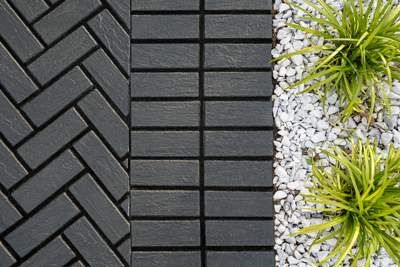 MIKA HD² PAVER, KLEANBLOC, ONYX BLACK | Techo-Bloc Black Brick Pavers, Driveway Brick, Black Pavers, Driveway Pavers Design, Brick Paver Driveway, Belgian Block, Driveway Pavers, Brick Driveway, Clay Pavers