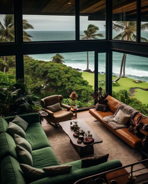 Leilaniokalani Hale by Monika Pancheva|Visualization Houses In Hawaii Aesthetic, Hawaiian House Aesthetic, Modern Hawaiian Decor, Polynesian Decor Interior Design, Hawaiian Houses Interior, Hawaiian House Exterior, Hawaii Style Home, Beach Aesthetic House, Hawaii House Aesthetic