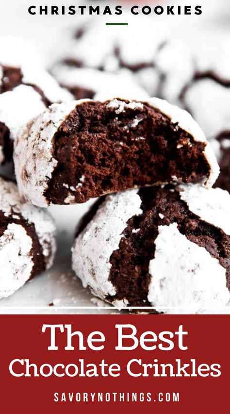 Coco Crinkle Cookies, Chocolate Kringle Cookie, Chocolate Crinkle Cookies No Chill, Chewy Chocolate Crinkle Cookies, Choc Crinkle Cookies, Krinkle Christmas Cookies, Chocolate Chip Crinkle Cookies, Christmas Dainties, Chocolate Cookies Recipes