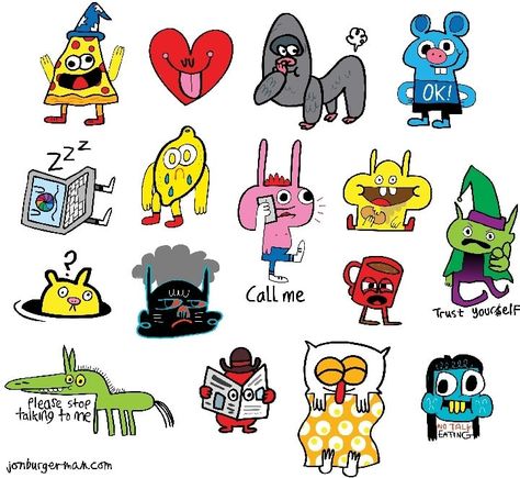 Jon Burgerman Jon Burgerman Characters, Apartment Murals, Ks3 Art, Jon Burgerman, Doodle Books, Graffiti Doodles, Cartoon Monsters, Contemporary Illustration, Ipad Art