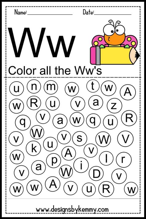 Download and print these FREE letter find printable worksheets for kids in preschool and kindergarten. Find all the letter W's in this worksheet and color them in. There are both lowercase and capital letter W's for kids to find and color. Alphabet worksheets preschool | alphabet learning activities | alphabet handwriting #printable #homeschool #alphabetactivities #preschool #freeprintables Letter W Activities For Preschool, Letter W Preschool, W Worksheets For Preschool, Alphabet Learning Activities, Alphabet Letter Find, Letter W Activities, Preschool January, Find And Color, Alphabet Handwriting