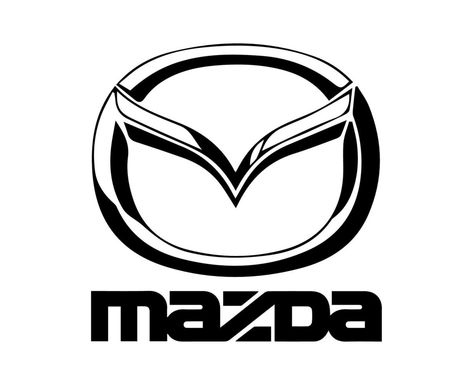 Mazda Brand Logo Symbol With Name Black Design Japan Car Automobile Vector Illustration Symbol Drawing, Mazda 323, Mazda Logo, Japan Car, Logo Symbol, Mini Bus, Mazda 2, Mazda Rx7, Japan Cars