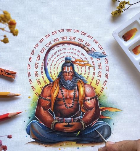 Hinduism Drawing, Shri Ram Painting, Hanumanji Drawing, Hanuman Art, Hanumanji Painting, Hanumanji Sketch, Hanuman Ji Painting, Hanuman Painting, Hanuman Ji Drawing