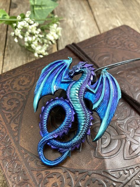 Majestic Dragon, Polymer Clay Dragon, Clay Dragon, Dragon Decor, Dragon Necklace, Dragon Lover, Golden Heart, Dragon Jewelry, Dragon Pendant