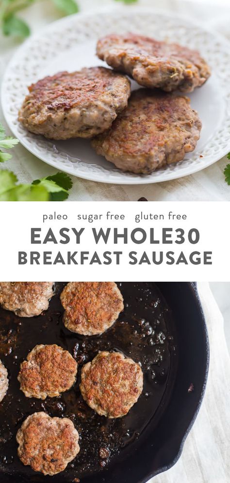 This easy whole30 breakfast sausage tastes surprisingly like the store bought stuff but with no added sugars or preservatives. It comes together with 6 ingredients in only 5 minutes, so this easy Whole30 breakfast sausage will become a new Whole30 breakfast favorite! Also a fantastic paleo breakfast sausage for your paleo breakfast bakes. Nom. #whole30 #paleo Whole 30 Breakfast Sausage, Easy Whole 30 Breakfast, Whole30 Breakfast Sausage, Easy Whole 30, Whole30 Sausage, Paleo Breakfast Sausage, Breakfast Bakes, Whole30 Breakfast, Breakfast Sausage Recipes