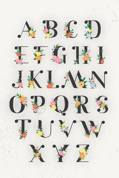 Floral elegant alphabet lettering vector set | premium image by rawpixel.com / Aum Floral Alphabet Letters, Elegant Alphabet, Alphabet Flower, Font Vintage, Alphabet Lettering, Floral Font, Flower Letter, Typography Alphabet, Floral Alphabet