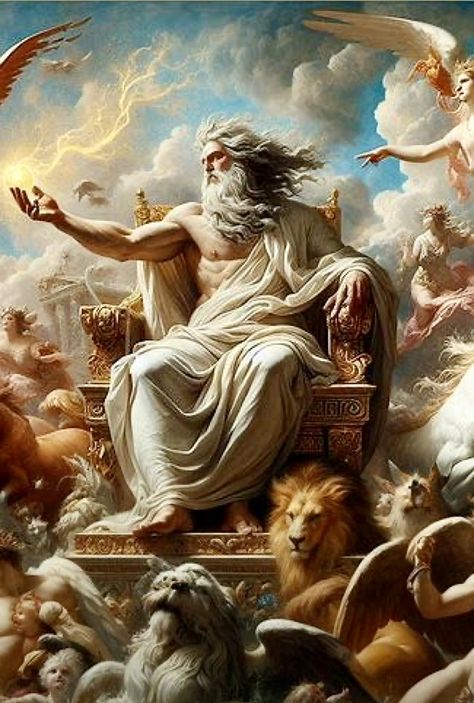 Zeus Aesthetic Greek Mythology, Europa Mythology, Zeus God Art, Zeus Art Greek Mythology, Zeus Painting, Creation Games, Greek Mythology Zeus, Zeus Greek God, Greece Gods