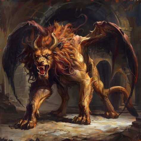 Manticore Beast Art Monsters, The Demiurge, Manticore Art, Iron Druid, Fantastic Beasts Creatures, Mythic Creatures, Monster Dragon, Rpg Monsters, Mythological Monsters