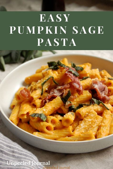 Pumpkin Pasta With Creamy Pumpkin Pasta Sauce Recipe Pumpkin Pasta Sauce Recipe, Pumpkin Board, Creamy Pumpkin Pasta, Pumpkin Pasta Recipe, Pumpkin Recipes Dinner, Fried Sage, Prosciutto Pasta, Pumpkin Pasta Sauce, Sage Recipes