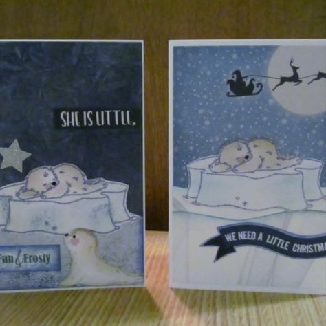 Christmas cards with sweet Polar Playtime stamps Santa Notes, Craft Consortium, Pole Sign, 49 And Market, Cute Christmas Cards, Tiny Fish, Journal Tags, Baby Seal, Dear Santa