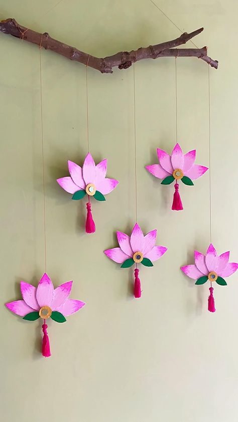 Crafting Corner: Design Ideas for Your Ultimate Workspace Lotus Wall Hanging, Janmashtami Decoration, Make Paper Flowers, Cardboard Crafts Diy, Diy Diwali Decorations, Flower Decorations Diy, Diwali Craft, Diwali Diy, Art And Craft Videos