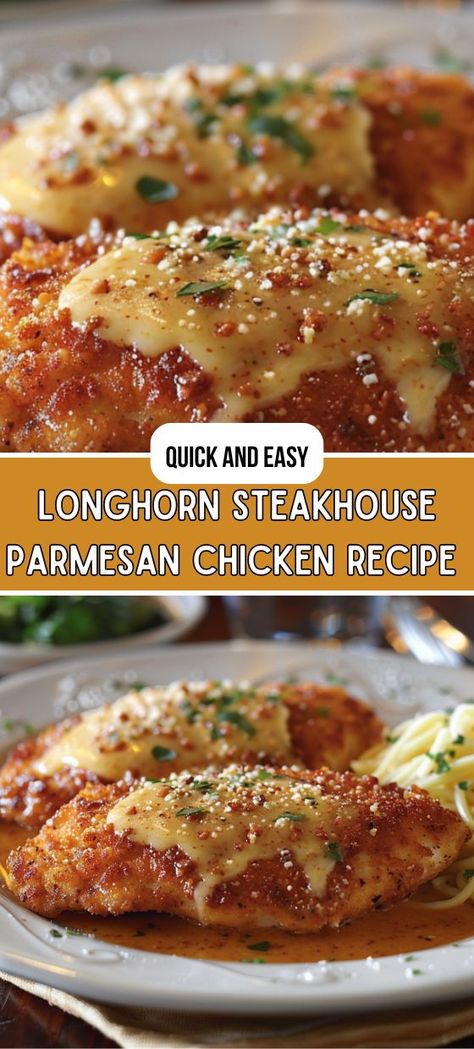 Longhorn Steakhouse Parmesan Chicken Chicken Parm Recipes, Juicy Chicken Breast, Chicken Parmesan Recipe Easy, Chicken Boneless Breast Recipes, Crusted Chicken Recipes, Longhorn Steakhouse, Copykat Recipes, Creamy Parmesan, Parmesan Chicken