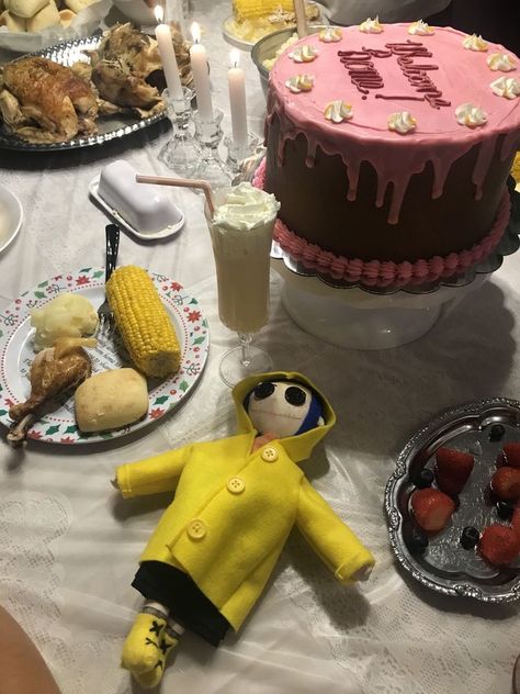 21 Themed Birthday Cake, Coraline Themed Sweet 16, Coraline Movie Night Food, Coraline Birthday Ideas, Coraline Decorations Party Ideas, Coraline Quinceanera Theme, Coralline Birthday Party, Caroline Birthday Party, Coraline Bday Party