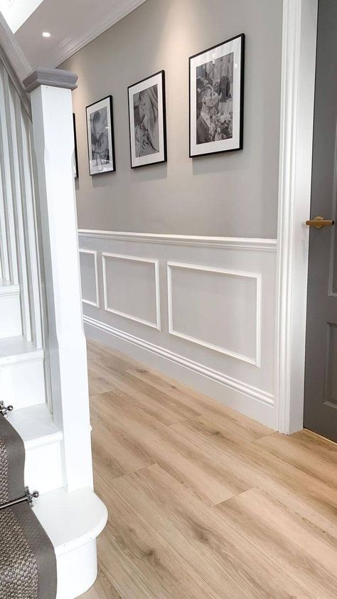 Transform your boring walls with these beautiful wainscoting ideas! Whether you're drawn to classic paneling or modern designs, discover how wainscoting can add architectural interest to any room. #WainscotingIdeas #HomeDecor #DIYDesign Wainscoting Ideas, Living Room Panelling, Stairs Renovation, Hallway Designs, Hal Decor, Hall Decor, Home Inspo, Studio Apartment Decorating, Basement Design