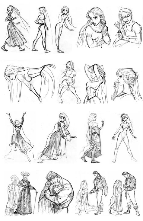 Character and Creature Design Notes: Disney's "Tangled" Character Design Development. Rapunzel, Glen Keane, Disney Concept Art, Stevia Plant, Sketches Of People, Aesthetic Design, Manga Drawing, Character Drawing, Tangled