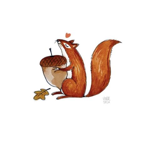 Squirrel Illustrations, Vimal Chandran, Acorn Drawing, Coffee Cup Drawing, Backpack Drawing, Squirrel Illustration, Cute Squirrel, Red Squirrel, Textured Canvas Art