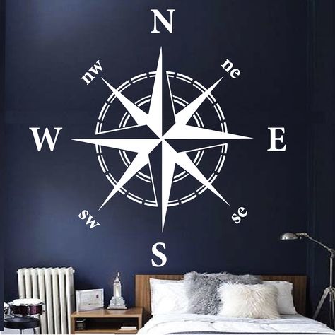 Nautical Bar, Nautical Stencils, Paint Wall Art, Nursery Stickers, Creative Wall Decor, Nautical Compass, Nautical Bathrooms, World Map Art, Paint Wall