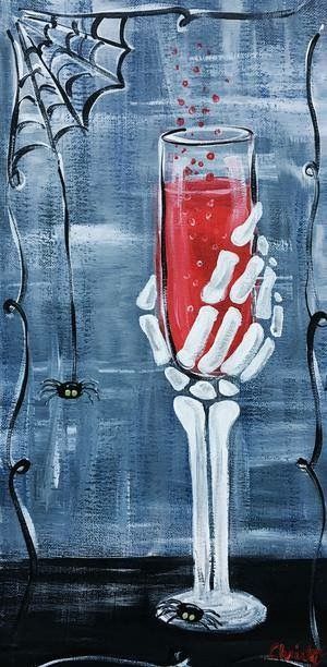 Halloween Painting Inspiration, Spooky Sip And Paint Ideas, Fun Halloween Painting Ideas, Simple Spooky Painting, Wine And Canvas Ideas Paint Party, Halloween Painting Tutorial, Halloween Paint Night Ideas, Halloween Sip And Paint Ideas, Skeleton Painting Ideas