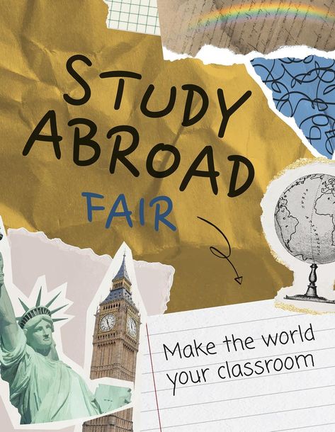 Study abroad flyer template, paper collage design vector | premium image by rawpixel.com / Minty Study Abroad Template, Collage Flyer Design, Collage Flyer, Geography Poster, Class Poster Design, Student Exchange, Student Exchange Program, Exchange Program, Class Poster