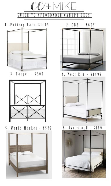 The Ultimate Guide to Affordable Canopy Beds | CC and Mike |Design Blog Gray Canopy Bed, Black Canopy Beds, Boho Blankets, King Size Canopy Bed, Black Canopy Bed, California Farmhouse, Primary Bedrooms, Iron Canopy Bed, Beautiful Bed Designs