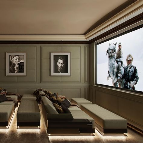 Brown Theater Room, Multi Tv Setup, Cinema Room Aesthetic, Modern Theater Room, Movie Theater Home, Cinema Sofa, Movie Theater Rooms, Theater Rooms, Home Theater Room Design