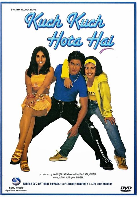 Kuch Kuch Hota Hai Bollywood Poster, Shahrukh Khan And Kajol, Shah Rukh Khan Movies, Srk Movies, Best Bollywood Movies, Kuch Kuch Hota Hai, Bollywood Theme, Bollywood Posters, Vintage Bollywood