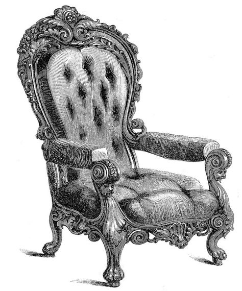 Ornate Chairs, Fancy Chair, Vintage Foto's, Garden Coloring Pages, Victorian Chair, Graphics Fairy, Wood Arm Chair, Clip Art Vintage, Antique Chairs