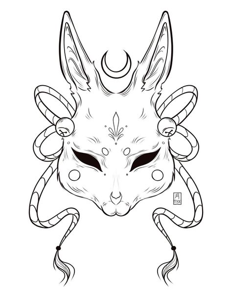 Japanese Bunny, Dnd Outfits, Japanese Mask Tattoo, Bunny Tattoo, Create A Tattoo, Light Tattoo, Bunny Tattoos, Bunny Mask, Mask Drawing