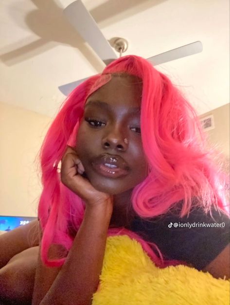 Pink Wigs For Black Women Dark Skin, Pink Wig Dark Skin, Pink Wig On Dark Skin, Pink Wig Black Women, Pink Hair Dark Skin, Pink Wigs For Black Women, Pink Hair Black Women, Wig Black Women, Dark Pink Hair