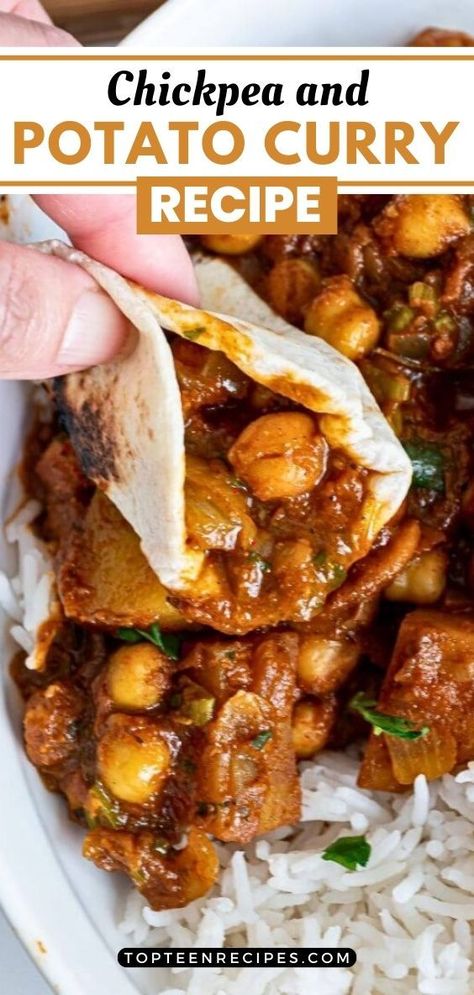 Savory Juice Recipes, Outdoor Potluck Dishes, Canned Chickpeas Recipes, Chana Aloo, Chickpea And Potato, Aloo Chana, Chickpea Potato, Chickpea And Potato Curry, Potato Curry Recipe