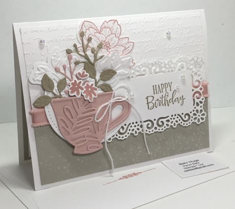 Stampin Up Gail Ellis, Teapot Cards Handmade, Teacup Cards Handmade, Cards With Tea Cups, Coffee Cup Cards, Cup Of Tea Stampin Up Cards, Stampin Up Birthday Cards For Women, Stampin Up Cup Of Tea, Teapot Cards