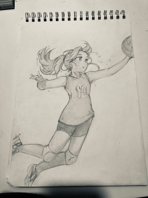 Sports Drawing Reference, Volleyball Drawing Ideas, Netball Drawing, Redbull Drawing, Volleyball Girl Drawing, Volleyball Player Drawing, Volleyball Drawings, Volleyball Sketch, Sport Sketch