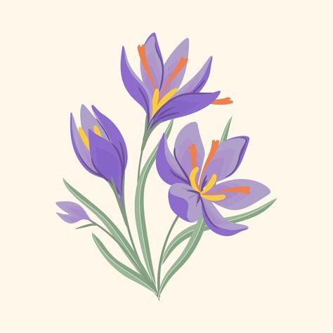 Flowers Flat Illustration, Flowers Vector Art, Flower Arrangement Illustration, Digital Art Flowers Illustrations, Illustration Flower Art, Flowers Vector Illustration, Flower Art Design Illustrations, Saffron Illustration, Whimsical Flower Doodles