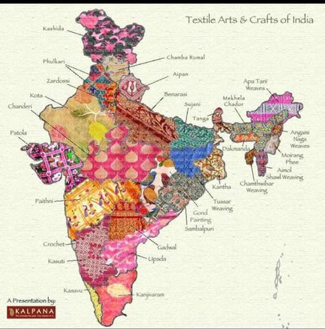 Textile Arts & Crafts Patchwork, Jungle Houses, Indian Formals, Diary Making, Map Of India, Cultural Patterns, India Textiles, India Pattern, Restaurant Decoration