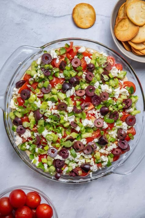 7 Layer Mediterranean Dip {Party Favorite!} - FeelGoodFoodie