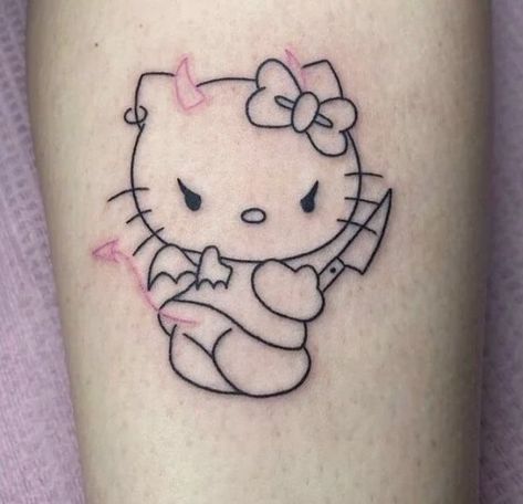 Small Hello Kitty Tattoo, Tatuaje Hello Kitty, Small Hello Kitty, Soft Tattoo, Hello Kitty Tattoo, Kitty Tattoos, Emo Tattoos, Kitty Tattoo, Hello Kitty Tattoos