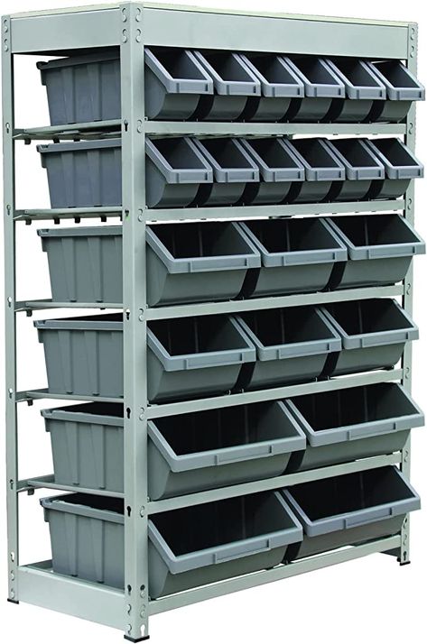 Amazon.com: King's Rack Bin Rack Storage System Heavy Duty Steel Rack Organizer Shelving Unit w/ 22 Plastic Bins in 6 tiers : Home & Kitchen Storage Bin Rack, Garage Storage Bins, Bin Rack, Steel Storage Rack, Garage Storage Racks, Metal Storage Racks, Utility Shelves, Shelving Racks, Steel Racks