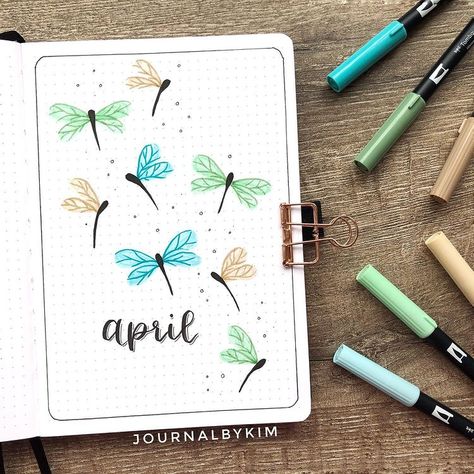 Dragonfly Bujo Theme, May Bullet Journal Ideas, Aesthetic Diary Ideas, April Bullet Journal Ideas, May Bullet Journal Cover, April Bullet Journal Cover, Spring Bullet Journal, Bullet Journal Designs, May Journal