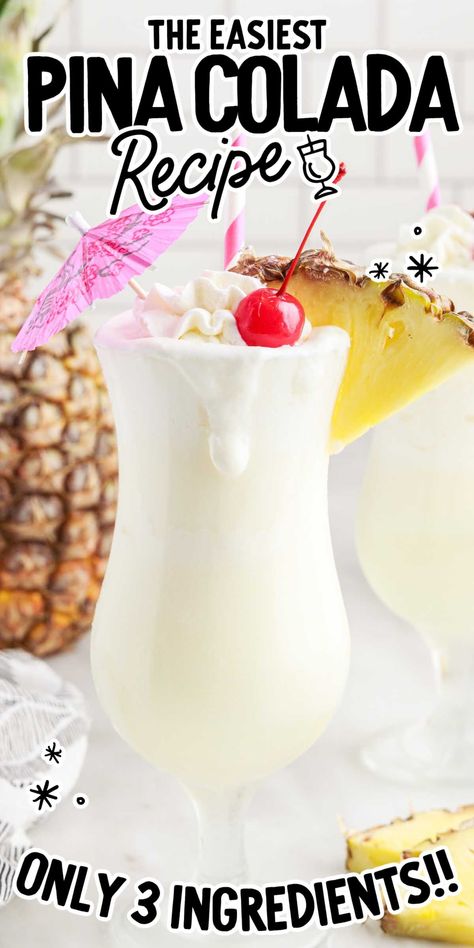 Pina Colada Frozen Pina Colada Recipe, Easy Pina Colada Recipe, Colada Drinks, Tropical Drink Recipes, Pina Colada Drinks, Rum Drinks Recipes, Frozen Pina Colada, Pineapple Drink, Yummy Summer Cocktails